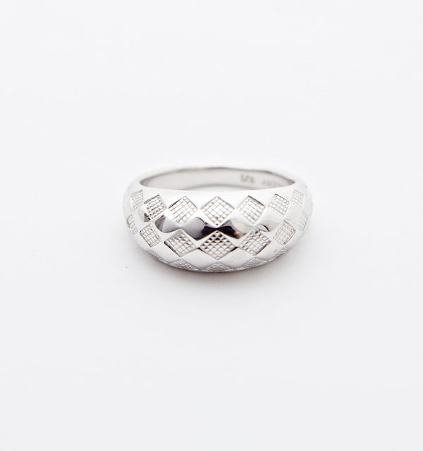 Silver Checker Dome Ring