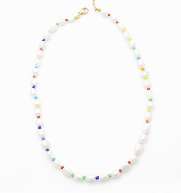 Pearl Necklace With Color Beads