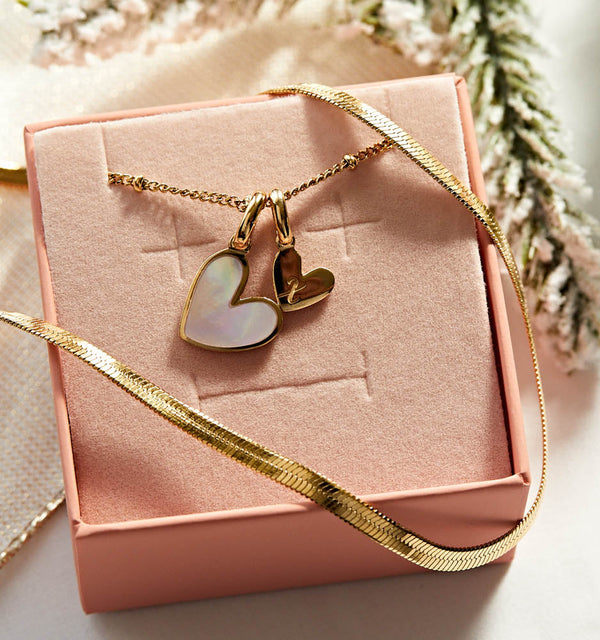 Heart Necklace + Herringbone Chain Set
